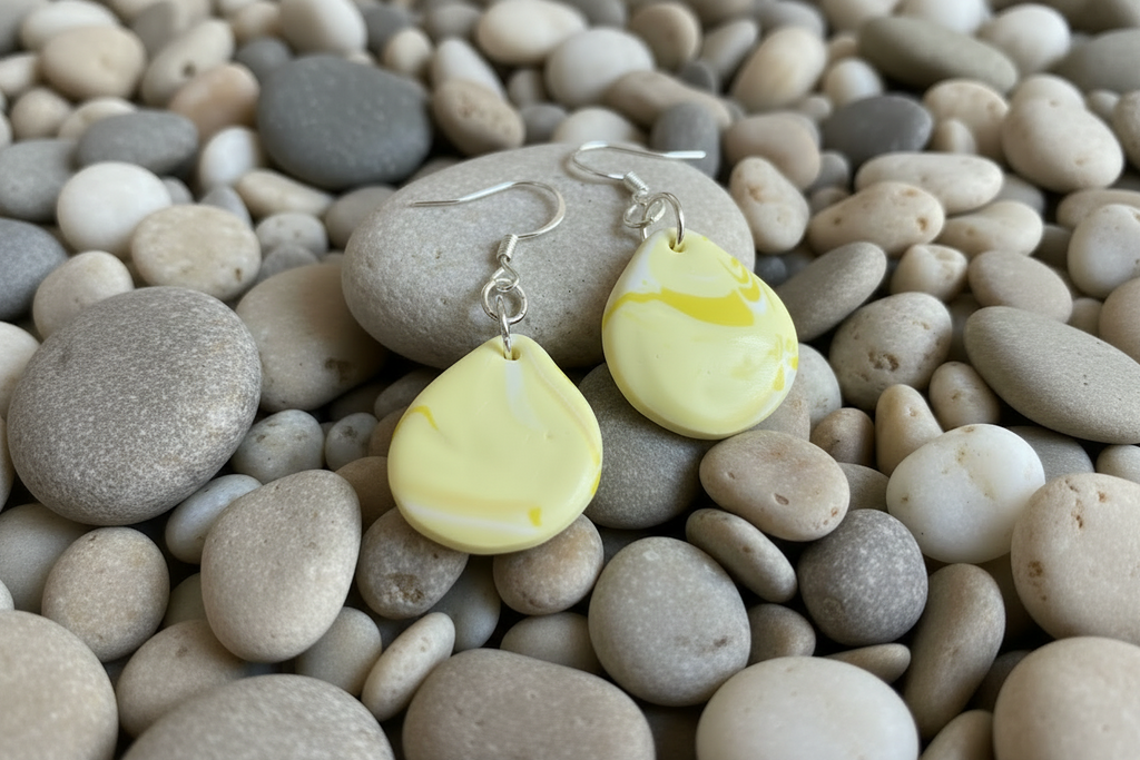 Yellow Teardrop Polymer Clay Dangle Earrings