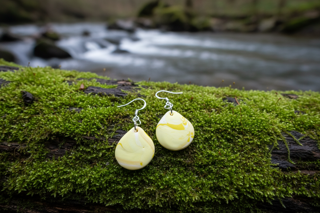 Yellow Teardrop Polymer Clay Dangle Earrings