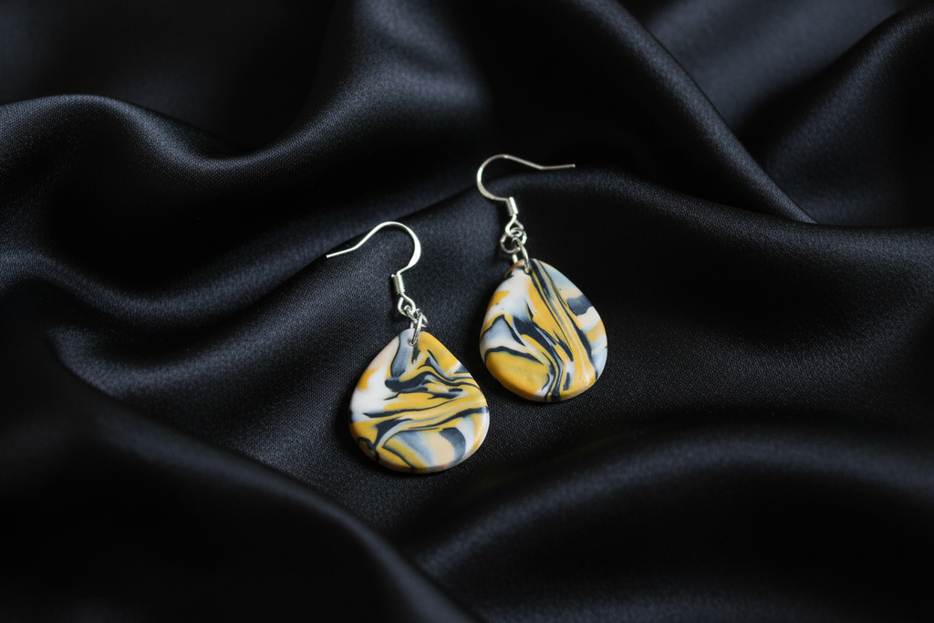 Orange Teardrop Polymer Clay Dangle Earrings