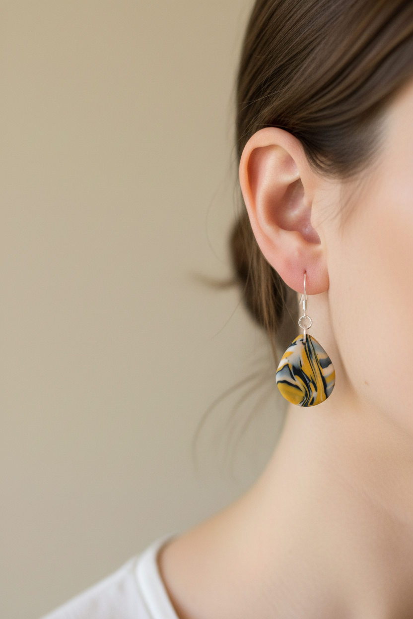 Orange Teardrop Polymer Clay Dangle Earrings