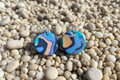 Blue & Peach Disk Polymer Clay Dangle Earrings