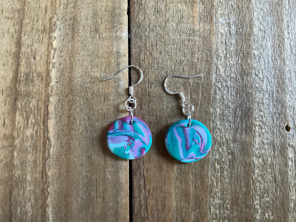 Teal Disk Polymer Clay Dangle Earrings