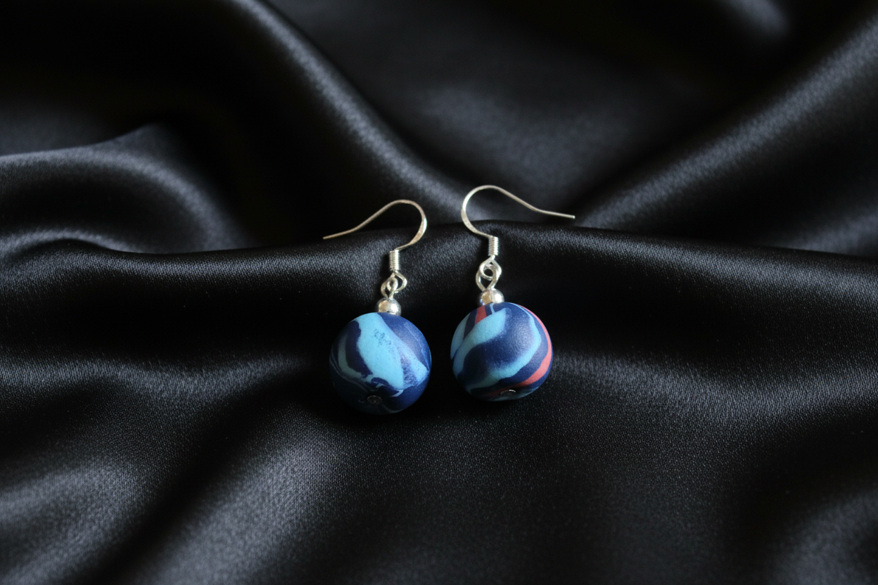 Blue Ball Polymer Clay Dangle Earrings