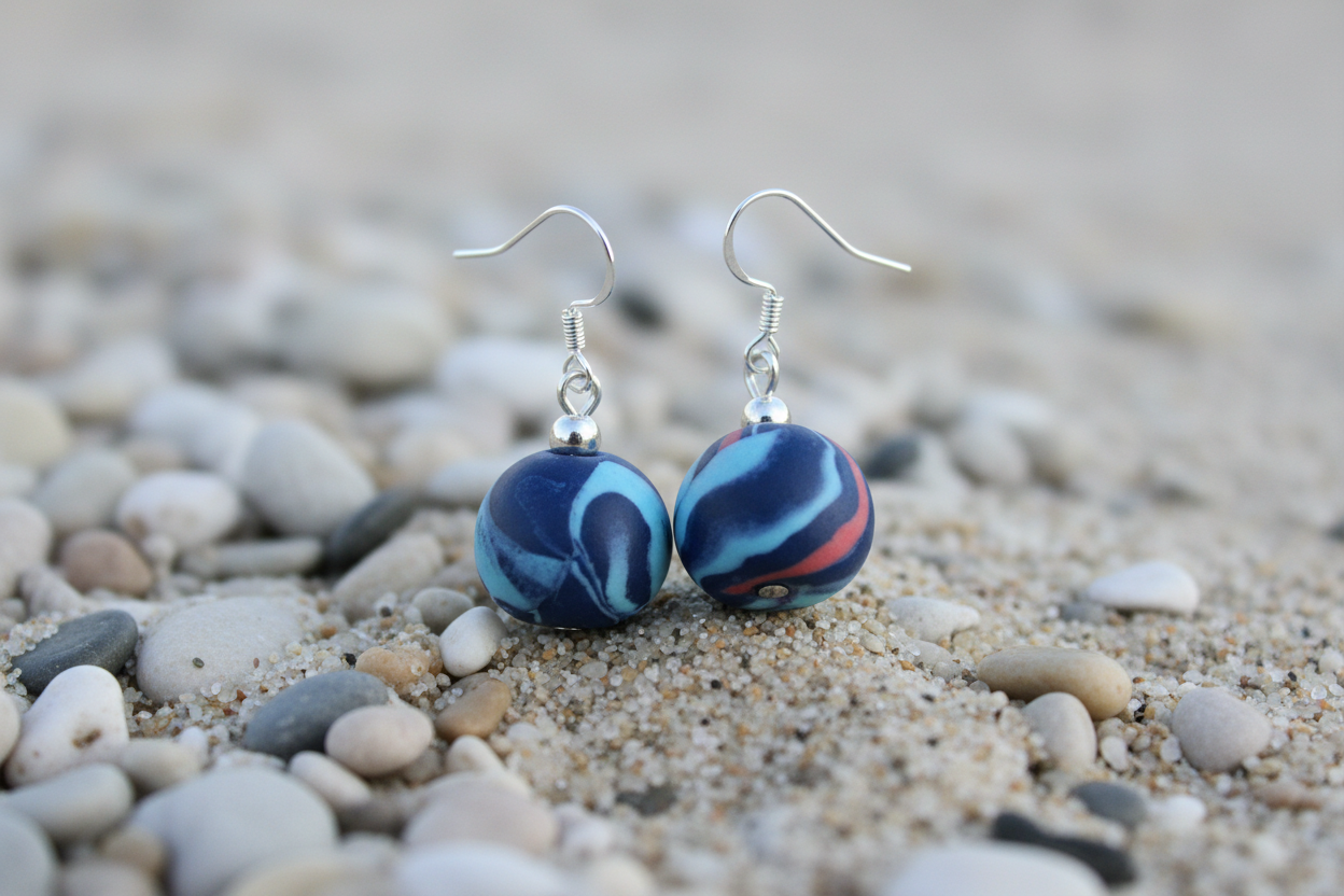 Blue Ball Polymer Clay Dangle Earrings