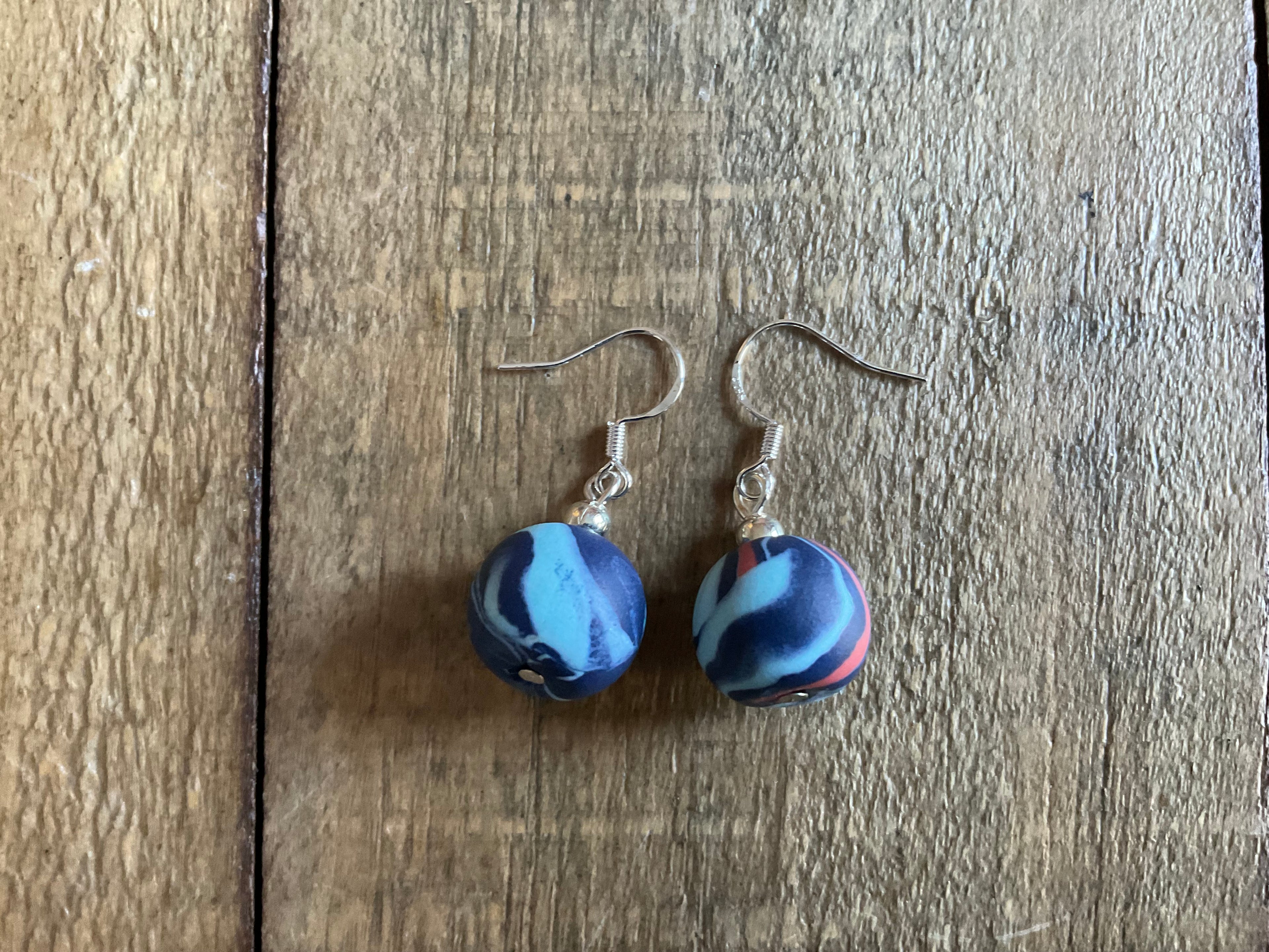 Blue Ball Polymer Clay Dangle Earrings