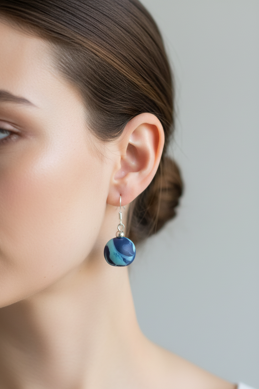 Blue Ball Polymer Clay Dangle Earrings