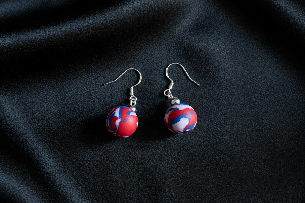 Red, White & Blue Ball Polymer Clay Dangle Earrings