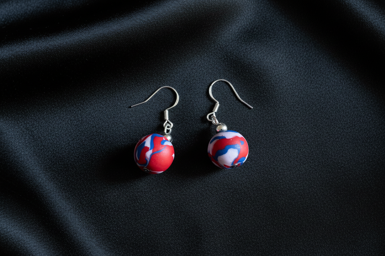Red, White & Blue Ball Polymer Clay Dangle Earrings