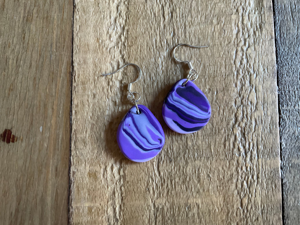 Purple Teardrop Polymer Clay Dangle Earrings