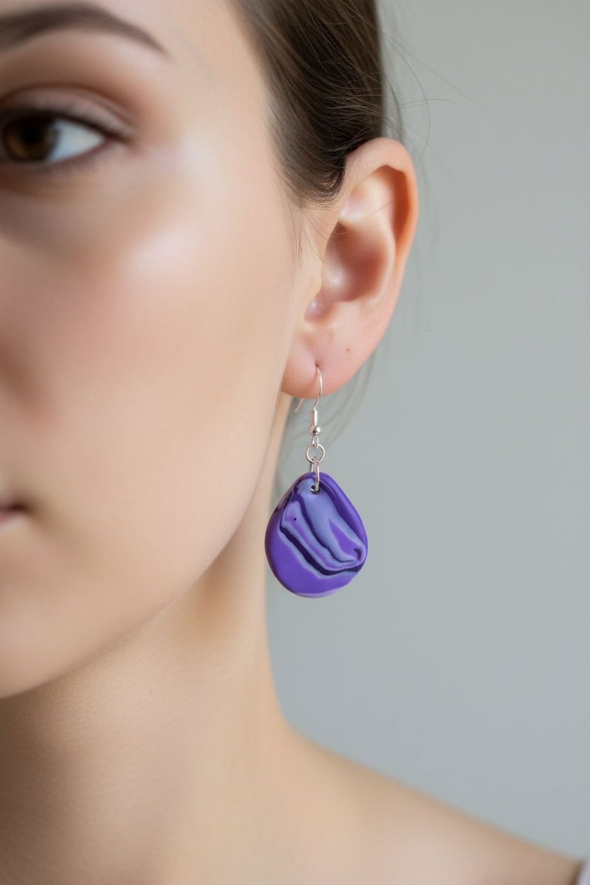 Purple Teardrop Polymer Clay Dangle Earrings