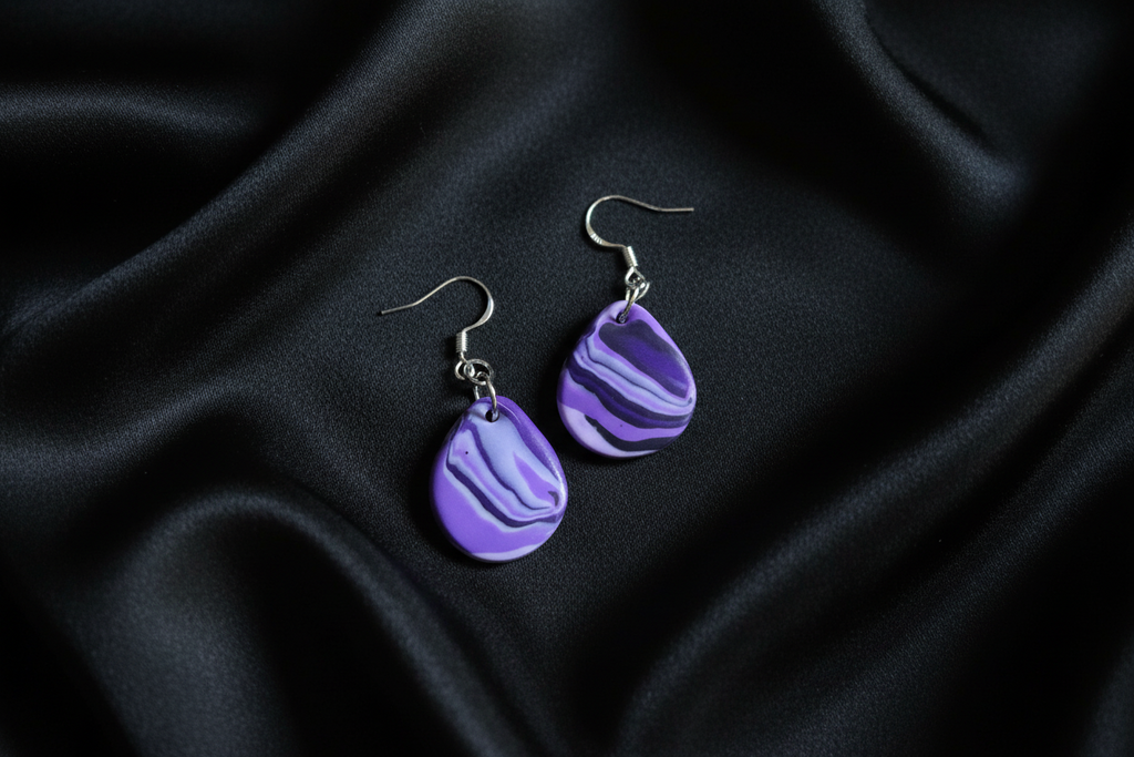 Purple Teardrop Polymer Clay Dangle Earrings