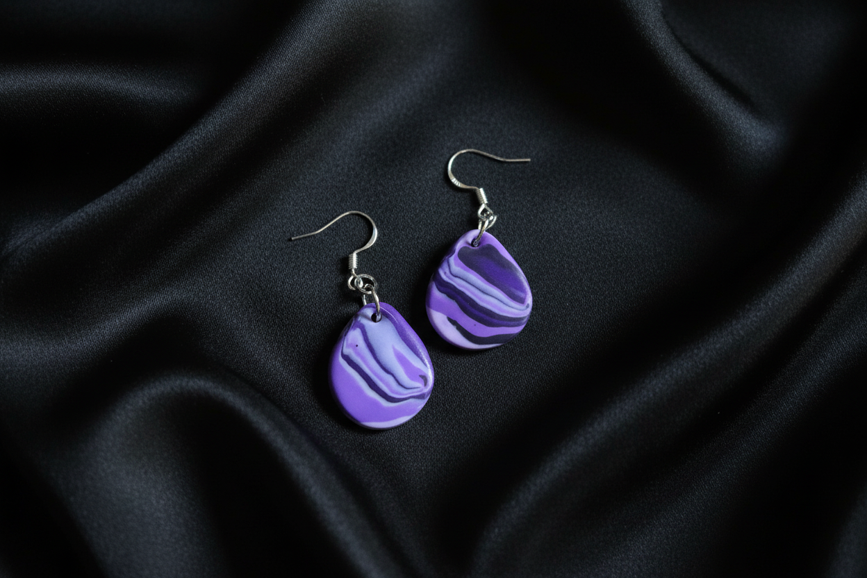 Purple Teardrop Polymer Clay Dangle Earrings