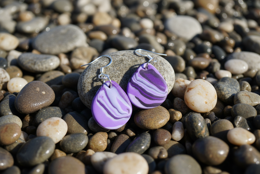 Purple Teardrop Polymer Clay Dangle Earrings