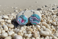 Grey, Pink & Blue Disk Polymer Clay Dangle Earrings