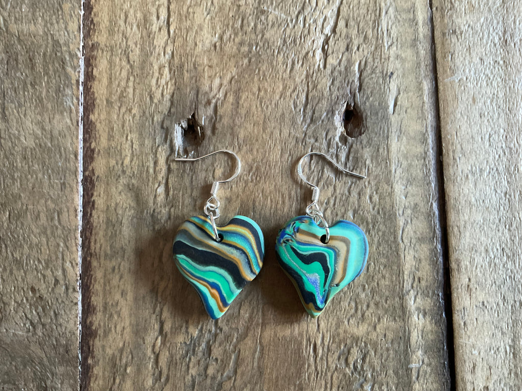 Blue Heart Polymer Clay Dangle Earrings
