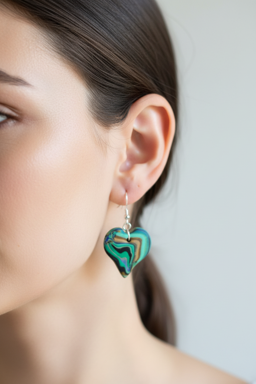 Blue Heart Polymer Clay Dangle Earrings