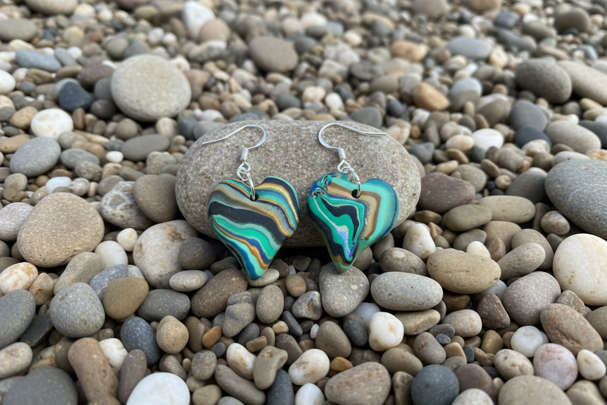 Blue Heart Polymer Clay Dangle Earrings
