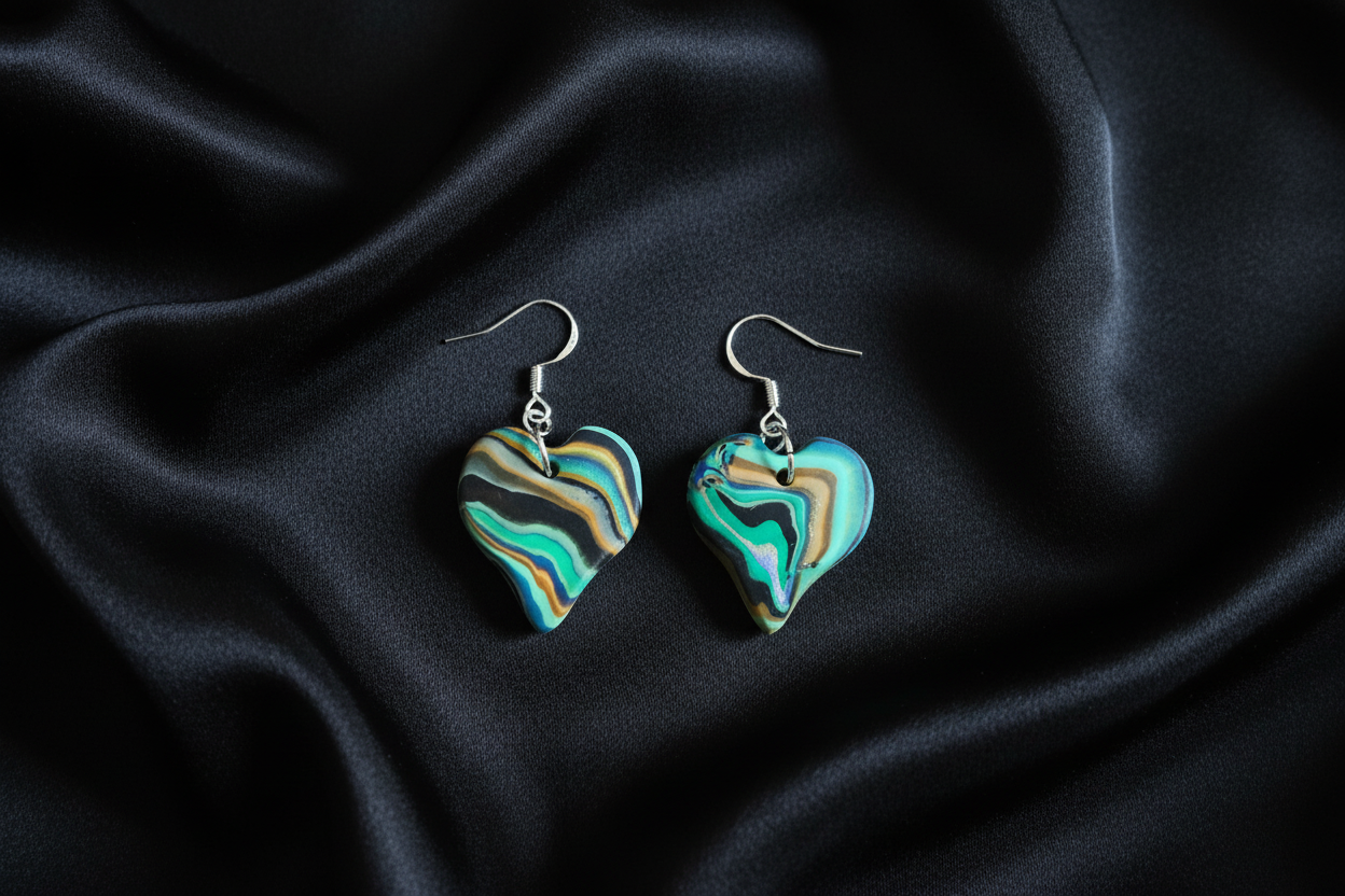 Blue Heart Polymer Clay Dangle Earrings