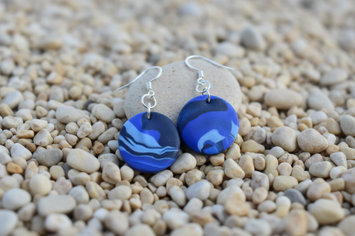 Blue Disk Polymer Clay Dangle Earrings