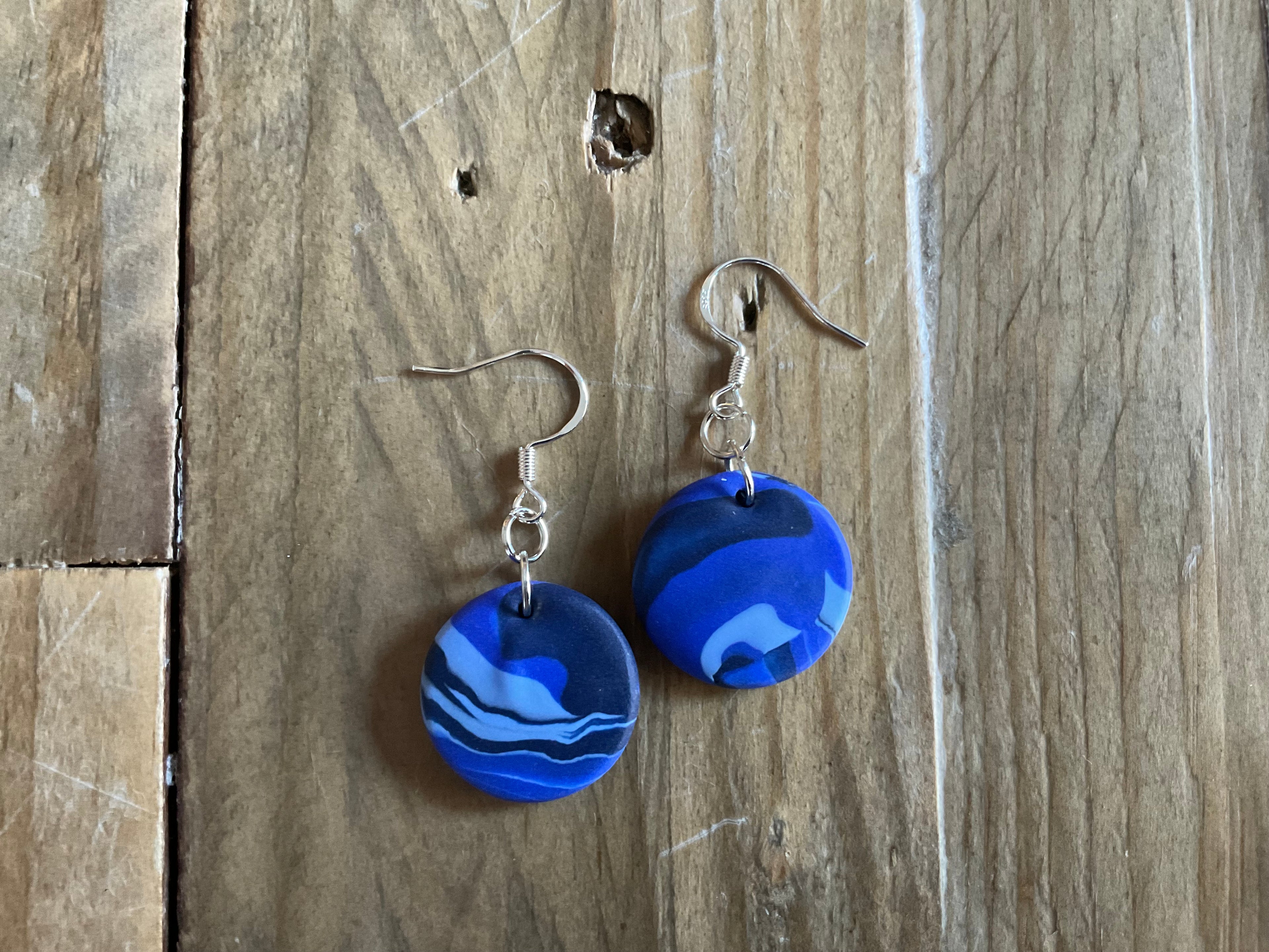 Blue Disk Polymer Clay Dangle Earrings