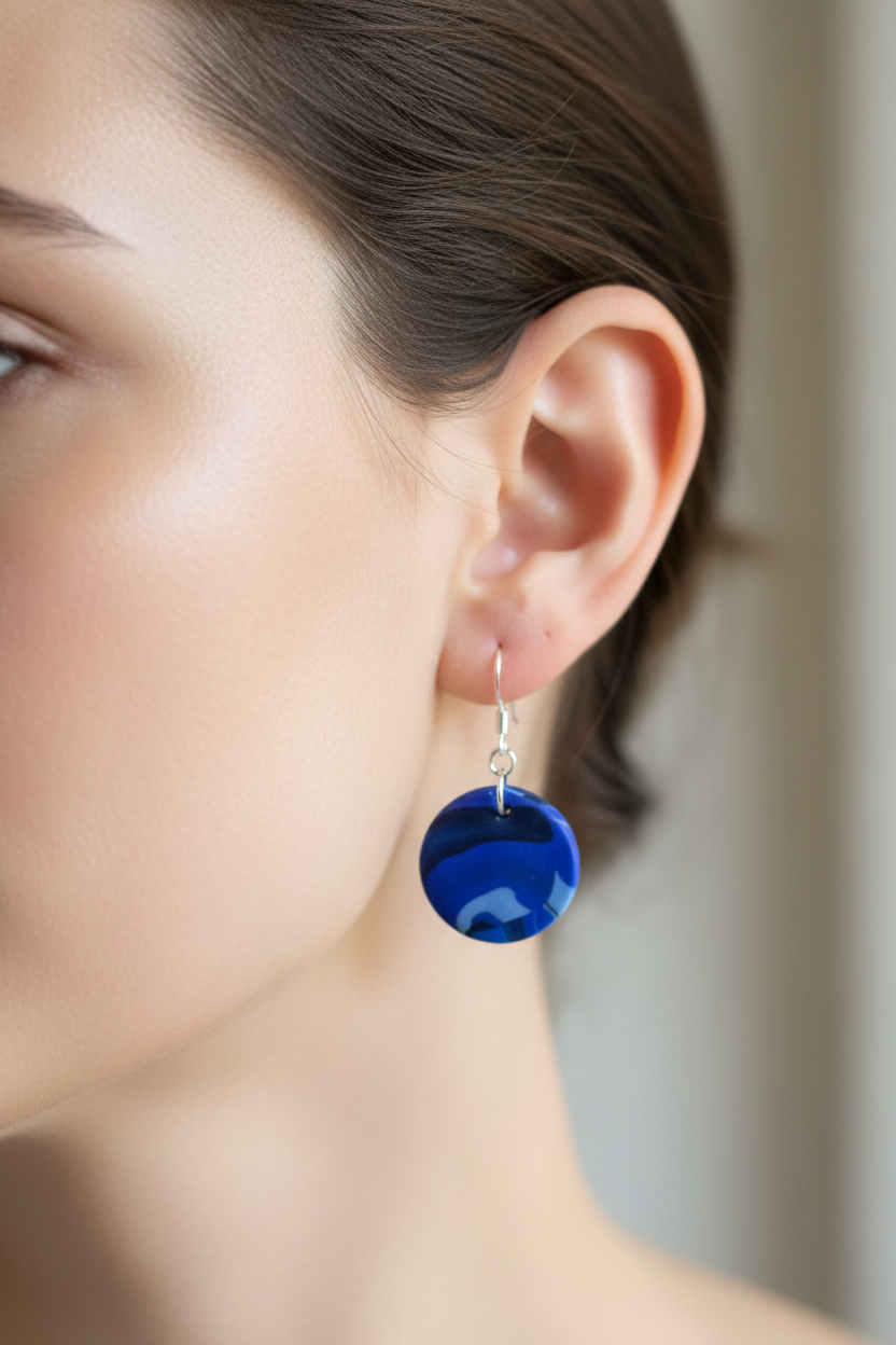 Blue Disk Polymer Clay Dangle Earrings