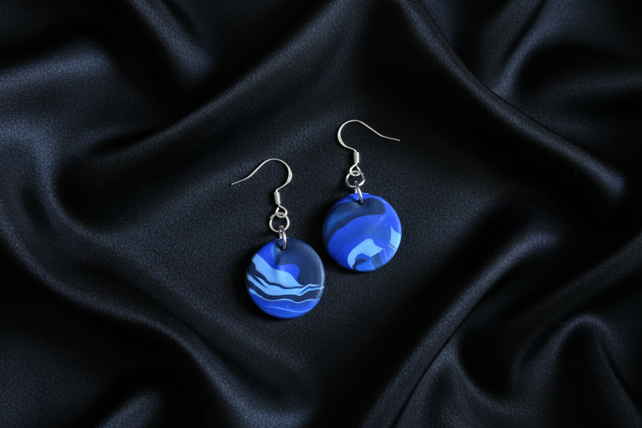 Blue Disk Polymer Clay Dangle Earrings