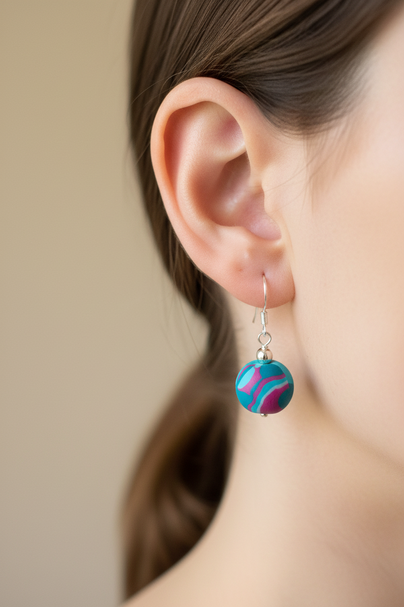 Blue & Purple Ball Polymer Clay Dangle Earrings