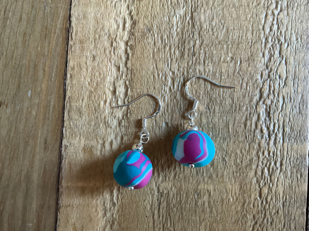 Blue & Purple Ball Polymer Clay Dangle Earrings