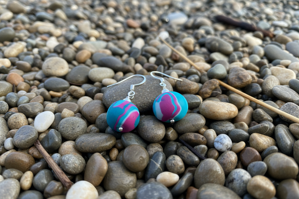 Blue & Purple Ball Polymer Clay Dangle Earrings