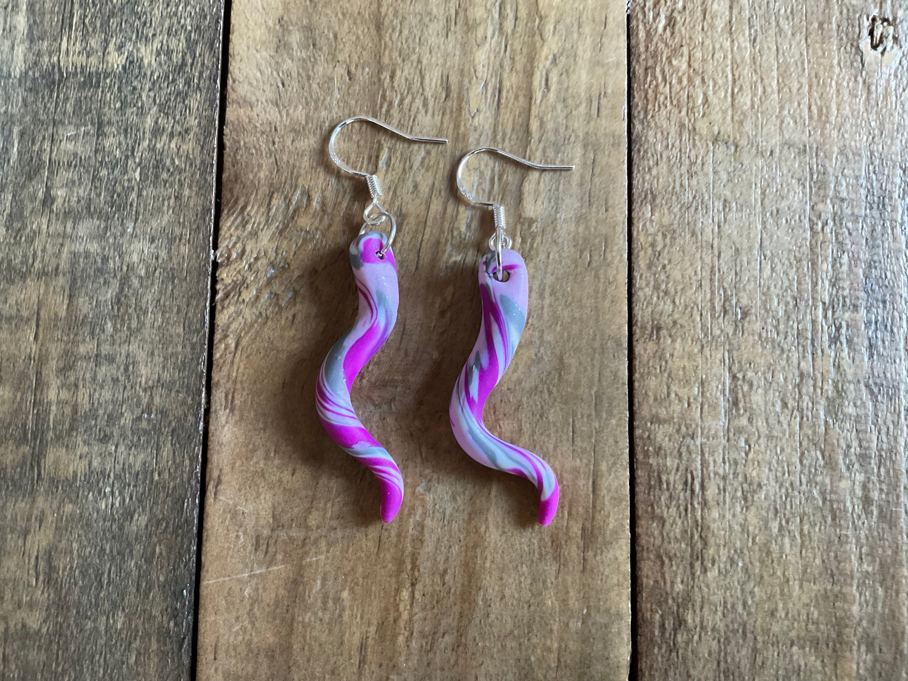 Pink Tenticle Polymer Clay Dangle Earrings