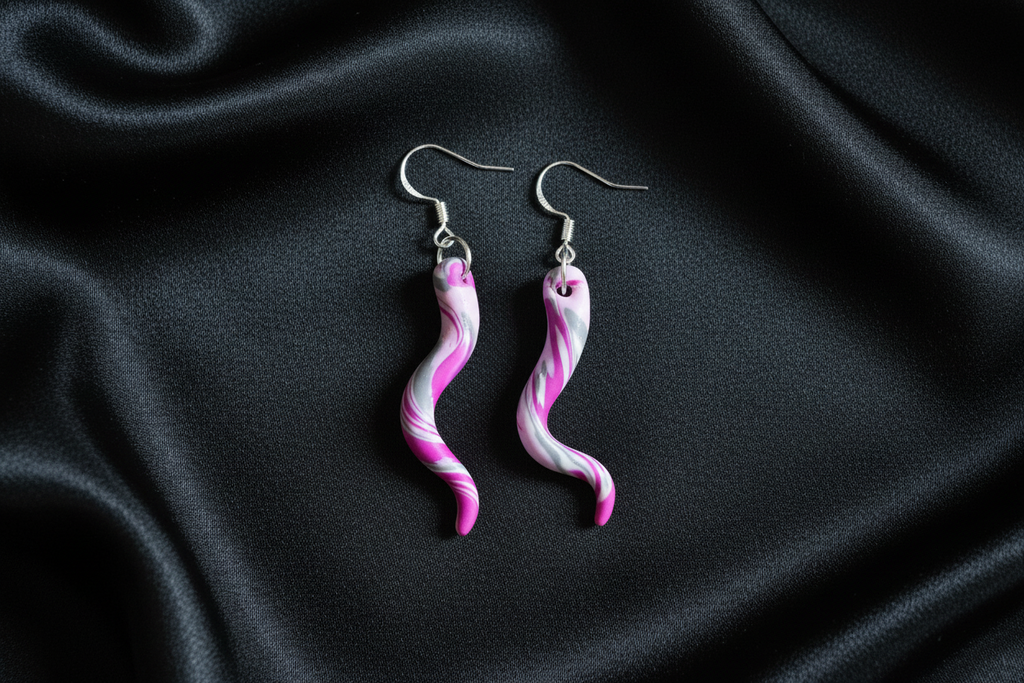 Pink Tenticle Polymer Clay Dangle Earrings