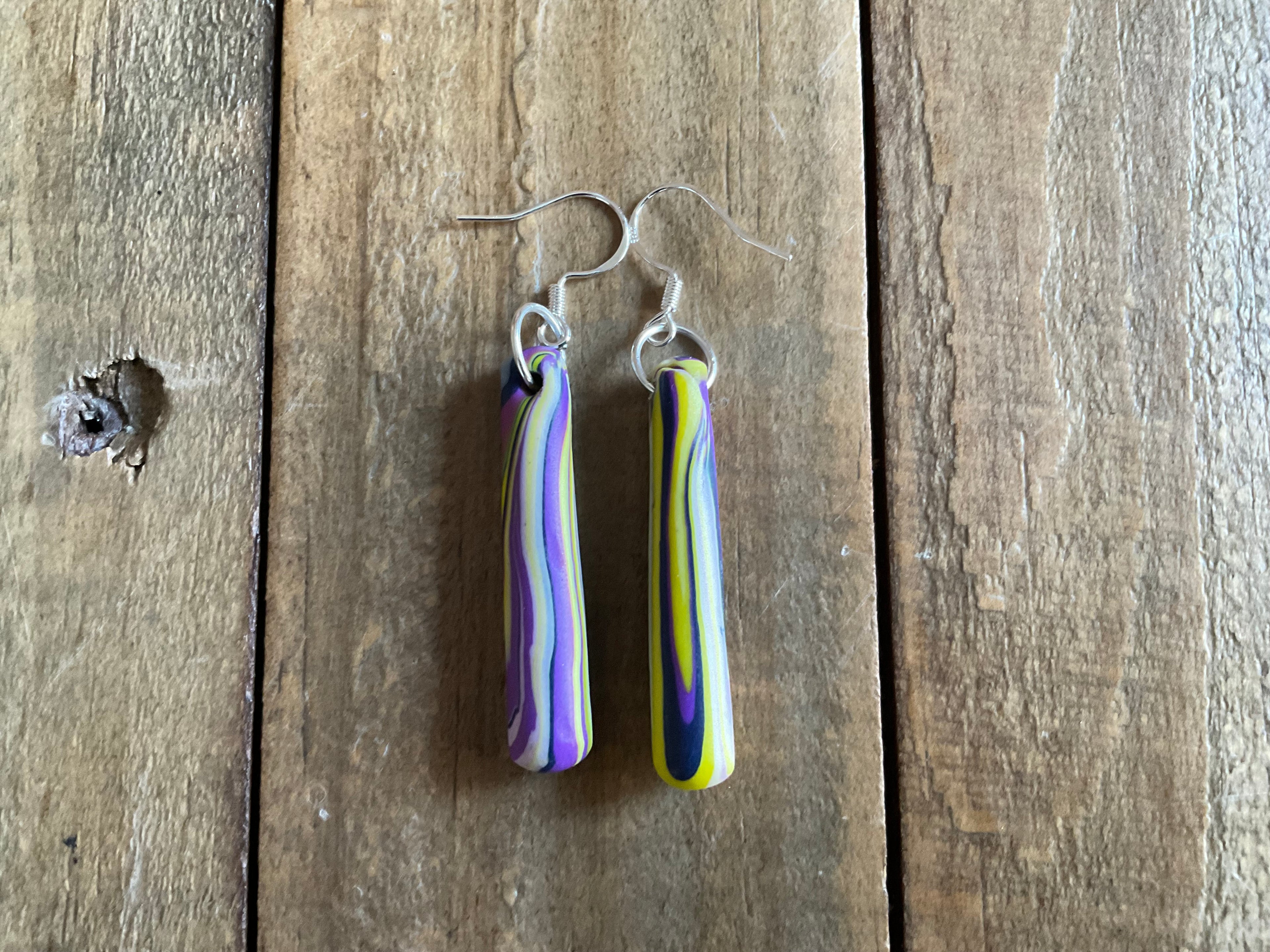 Purple Tubular Polymer Clay Dangle Earrings