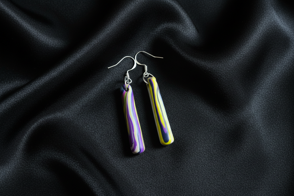 Purple Tubular Polymer Clay Dangle Earrings