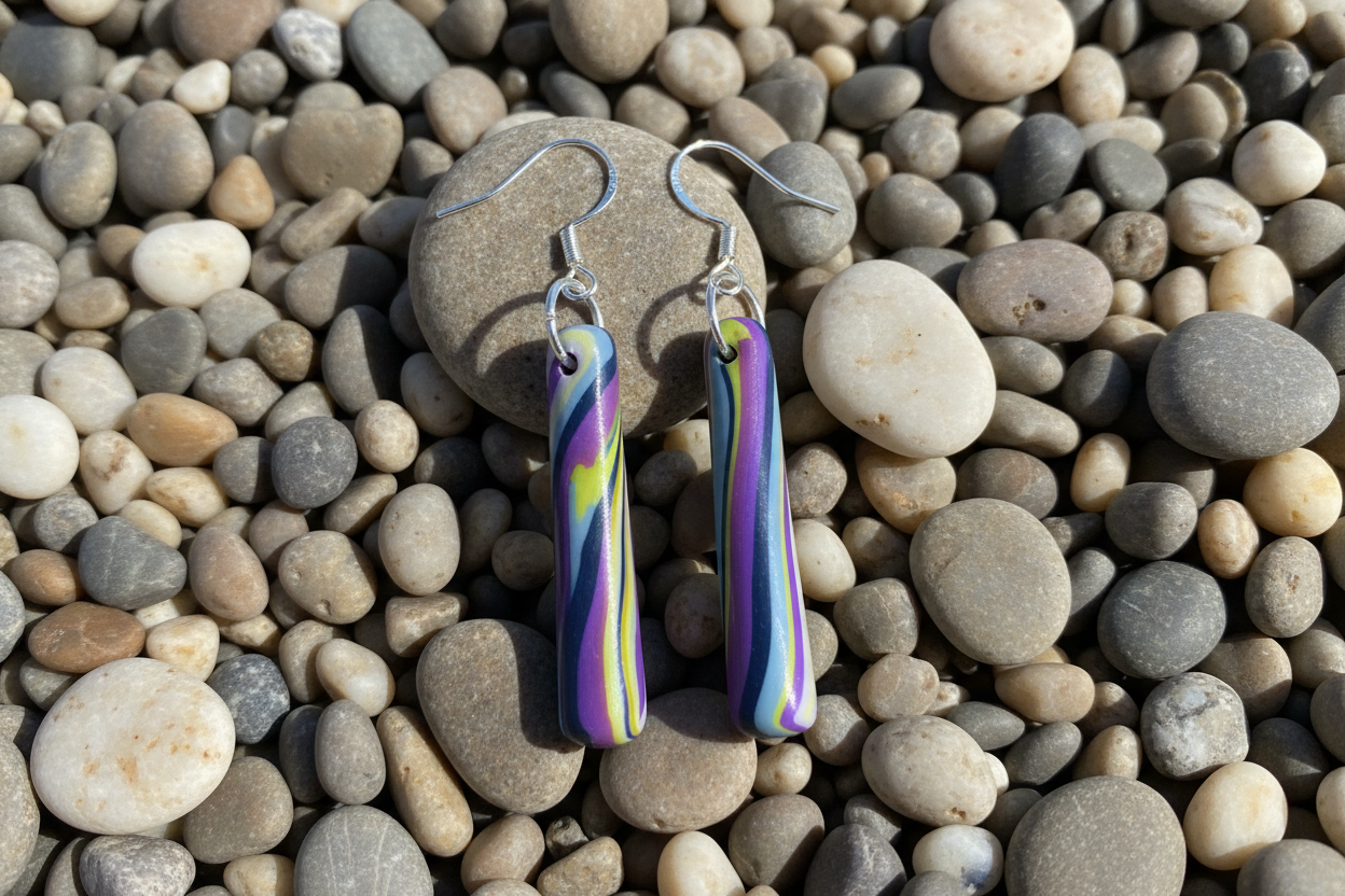 Purple Tubular Polymer Clay Dangle Earrings