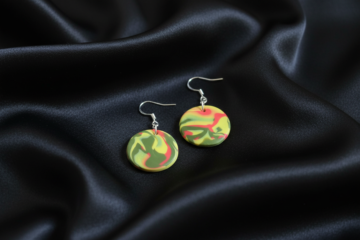Yellow Disk Polymer Clay Dangle Earrings