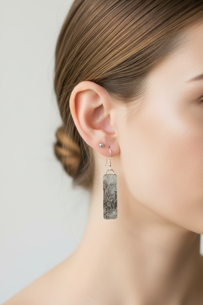 Poppy Etched Rectangle Dangle Earrings