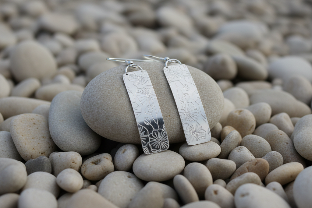 Poppy Etched Rectangle Dangle Earrings