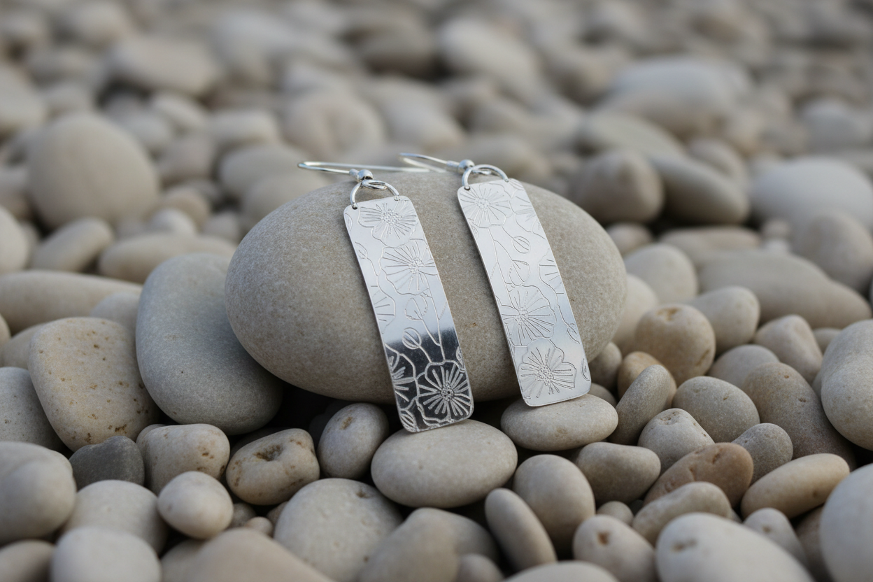 Poppy Etched Rectangle Dangle Earrings