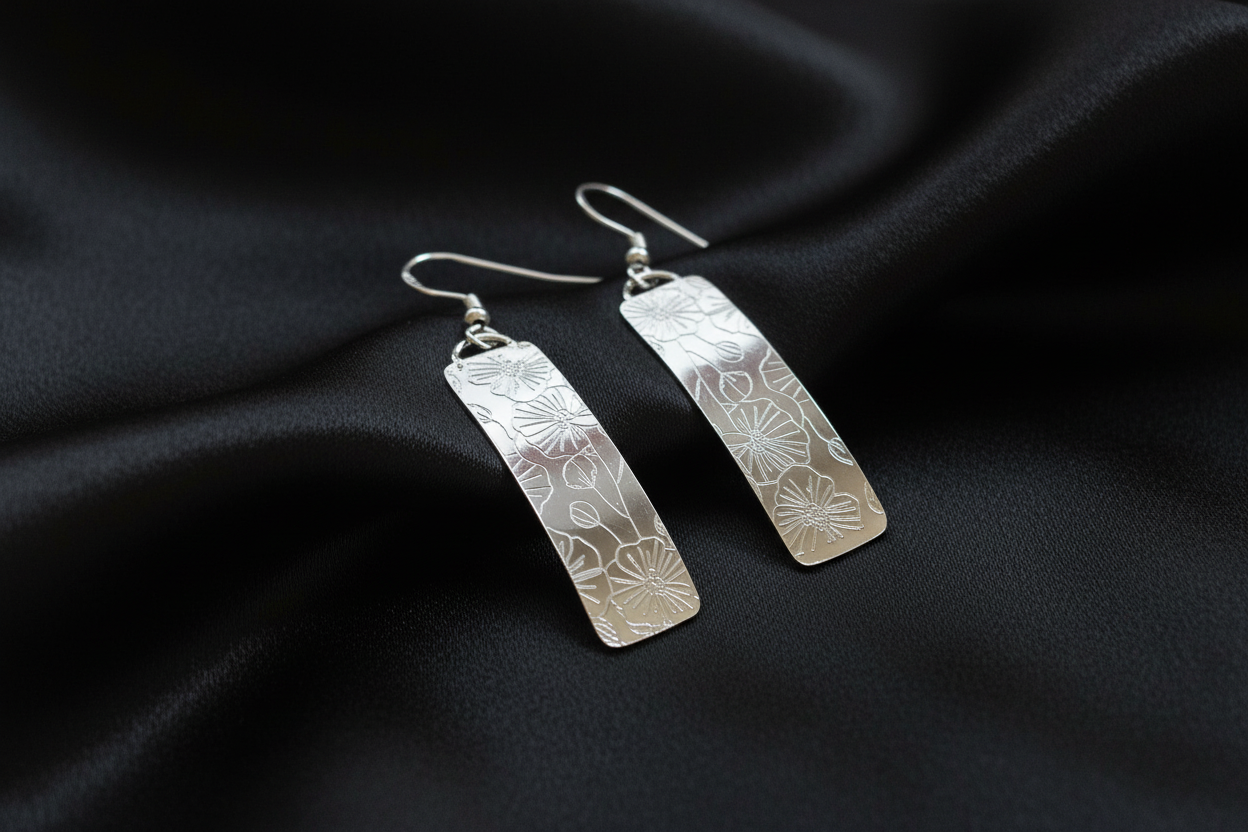 Poppy Etched Rectangle Dangle Earrings
