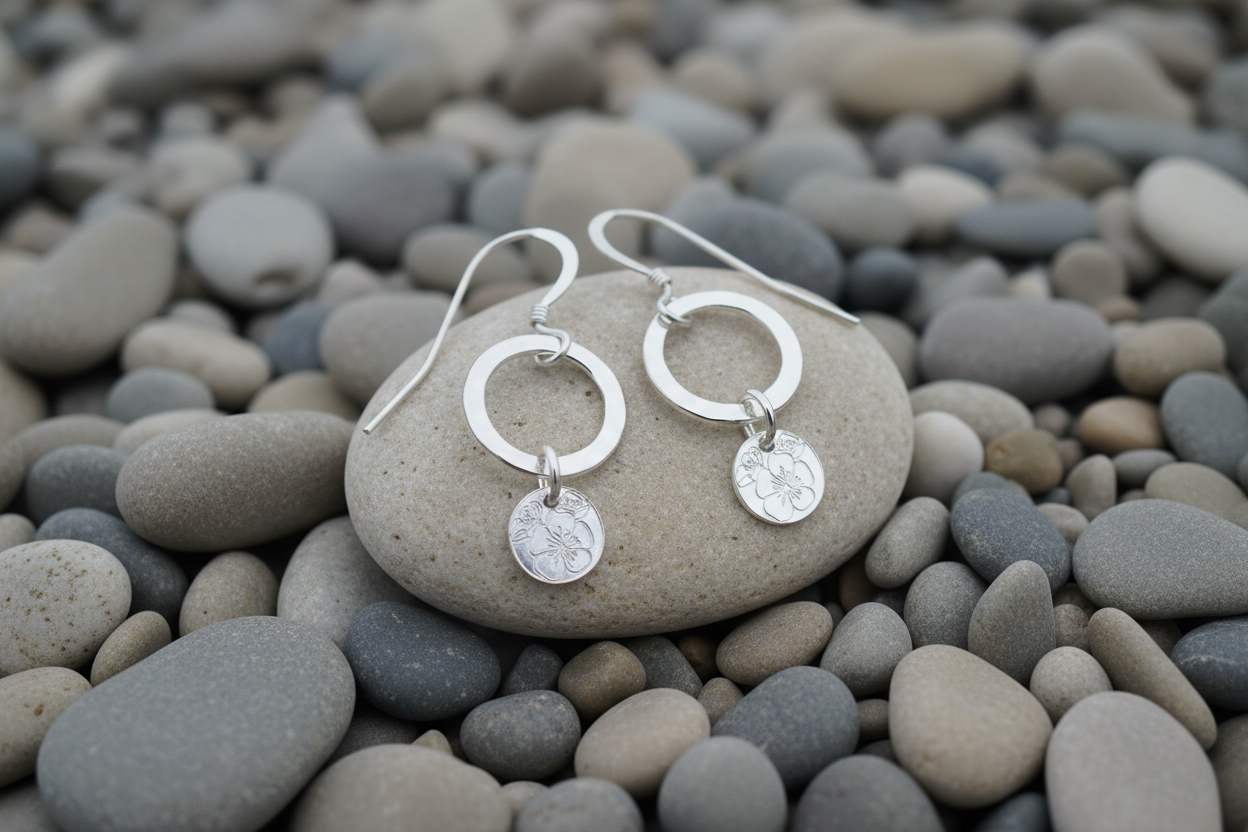 Flower Circle Dangle Earrings