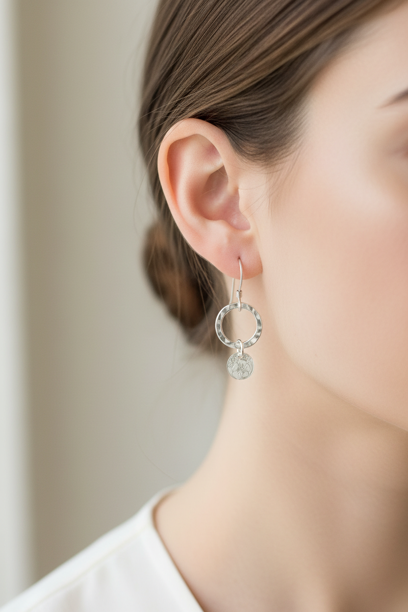 Flower Circle Dangle Earrings