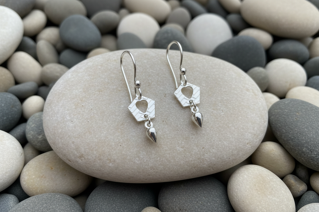 Hexagon Heart Dangle Earrings
