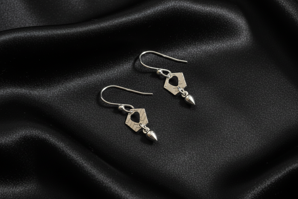 Hexagon Heart Dangle Earrings