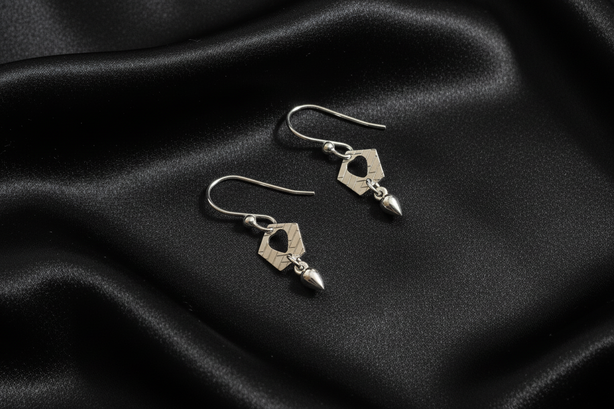Hexagon Heart Dangle Earrings