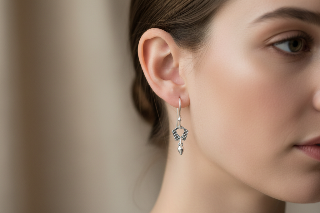 Hexagon Heart Dangle Earrings