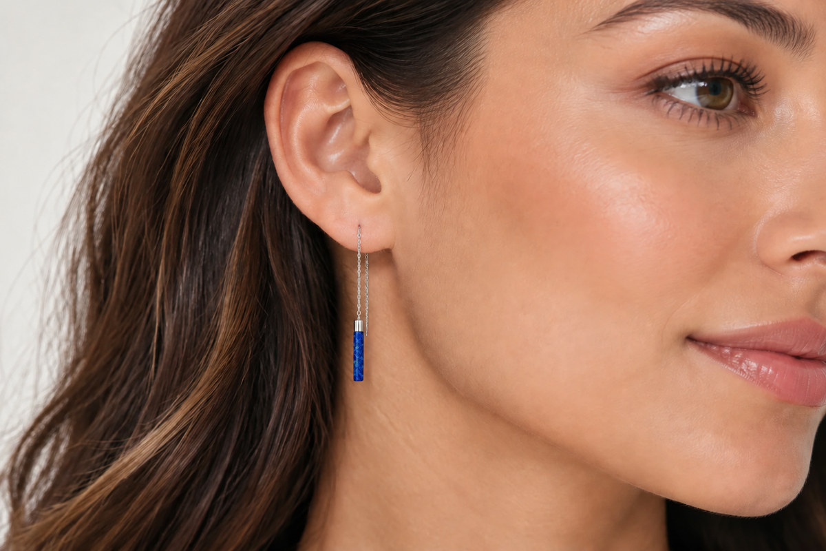 Irredescent Blue Opal Threader Earrings