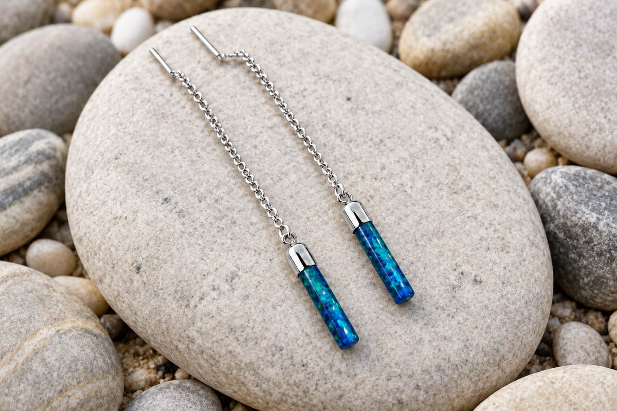 Irredescent Blue Opal Threader Earrings