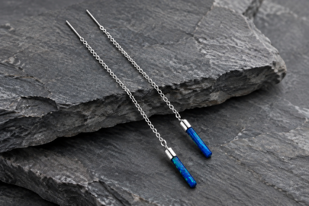 Irredescent Blue Opal Threader Earrings