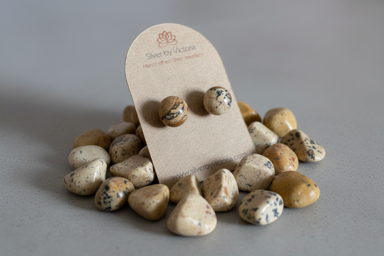 Jasper Gemstone Stud Earrings