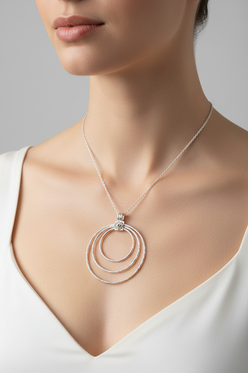 Multi Circle Floral Pendant & Chain